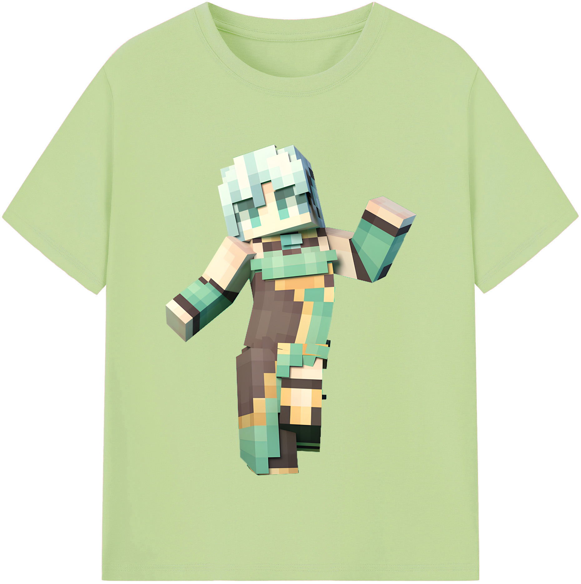 （画像用） マインクラフト ブロックの世界 Minecraft MC Block world 綿100％半袖Tシャツ（フロントプリント）